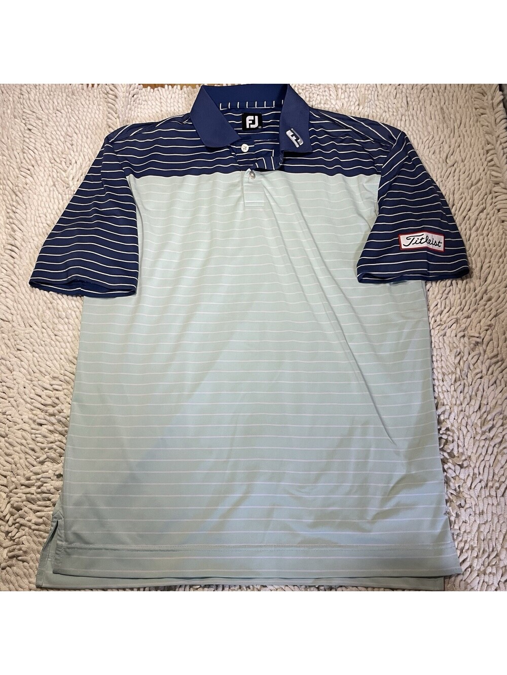 Footjoy Polo Titleist Patch Tour Collar Blue Stripe Men’s Medium Golf Shirt